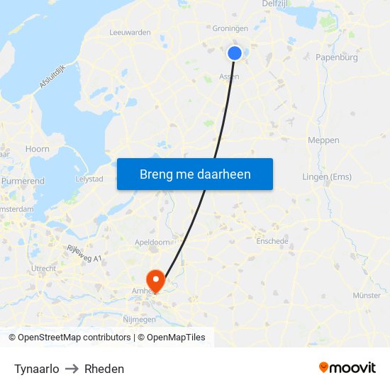 Tynaarlo to Rheden map