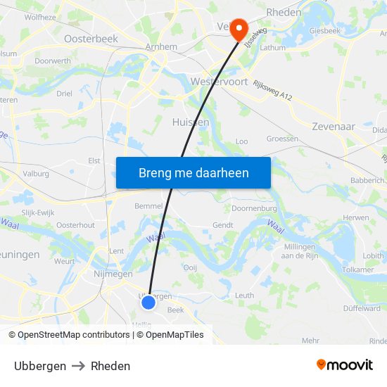 Ubbergen to Rheden map