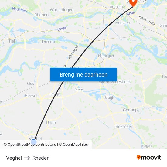 Veghel to Rheden map
