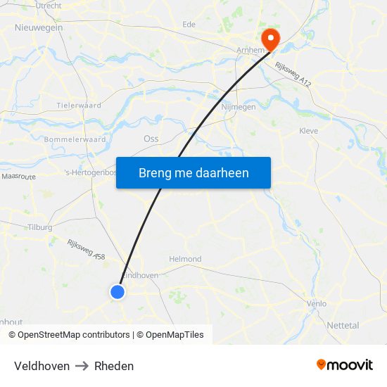 Veldhoven to Rheden map