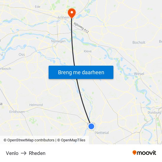 Venlo to Rheden map