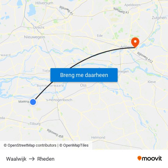 Waalwijk to Rheden map