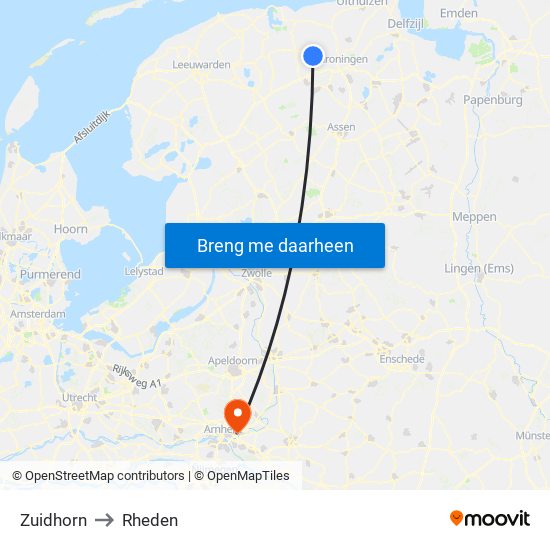 Zuidhorn to Rheden map