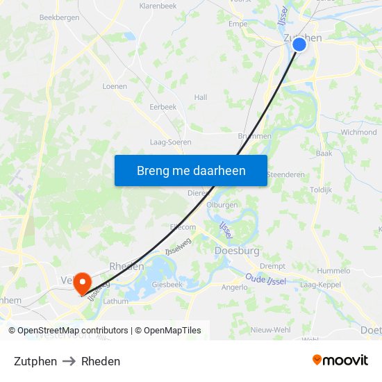 Zutphen to Rheden map