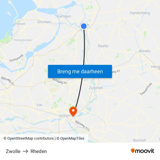 Zwolle to Rheden map
