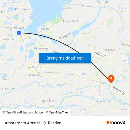 Amsterdam Amstel to Rheden map