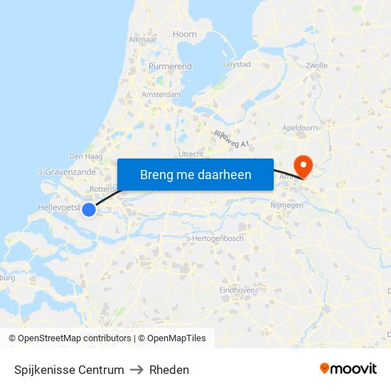 Spijkenisse Centrum to Rheden map