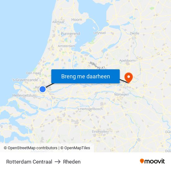 Rotterdam Centraal to Rheden map