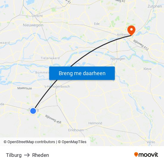 Tilburg to Rheden map