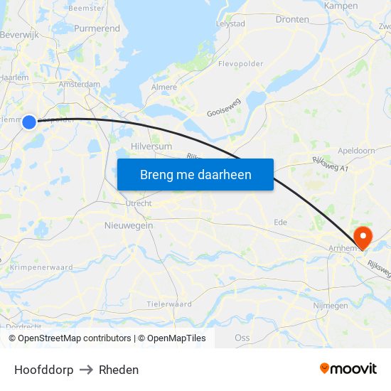 Hoofddorp to Rheden map