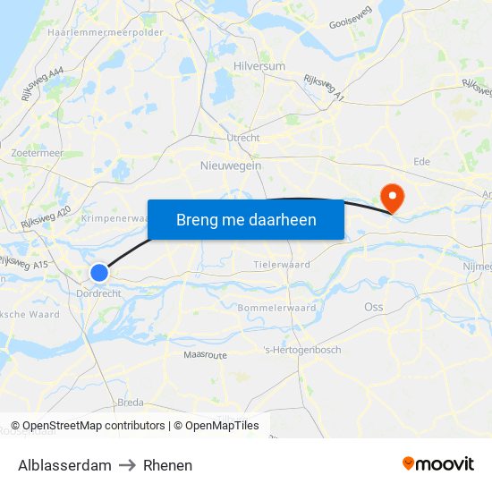 Alblasserdam to Rhenen map