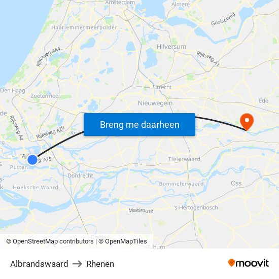 Albrandswaard to Rhenen map