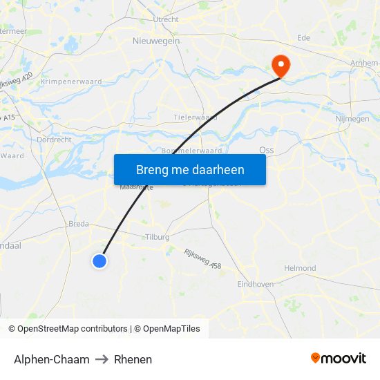 Alphen-Chaam to Rhenen map
