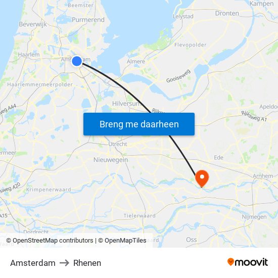 Amsterdam to Rhenen map