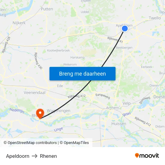 Apeldoorn to Rhenen map