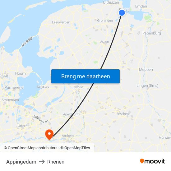 Appingedam to Rhenen map
