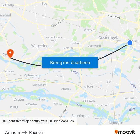 Arnhem to Rhenen map