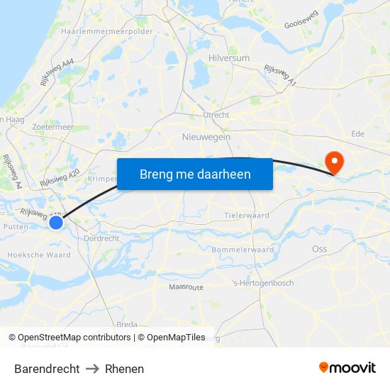 Barendrecht to Rhenen map