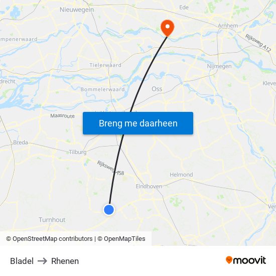 Bladel to Rhenen map