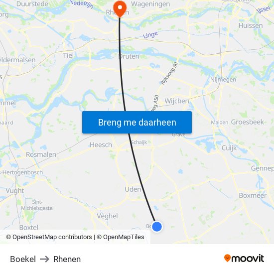 Boekel to Rhenen map