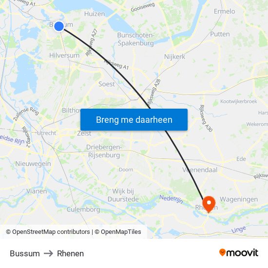 Bussum to Rhenen map