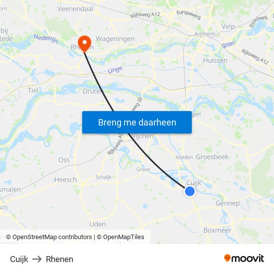 Cuijk to Rhenen map