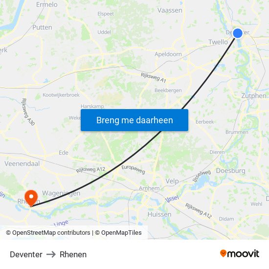 Deventer to Rhenen map