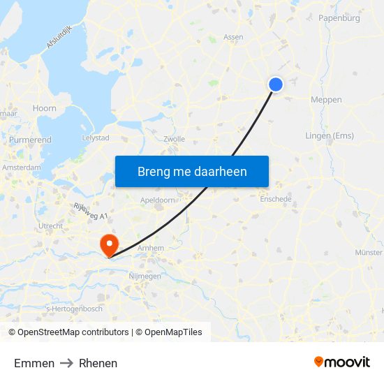 Emmen to Rhenen map
