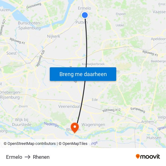 Ermelo to Rhenen map