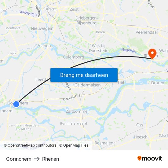 Gorinchem to Rhenen map