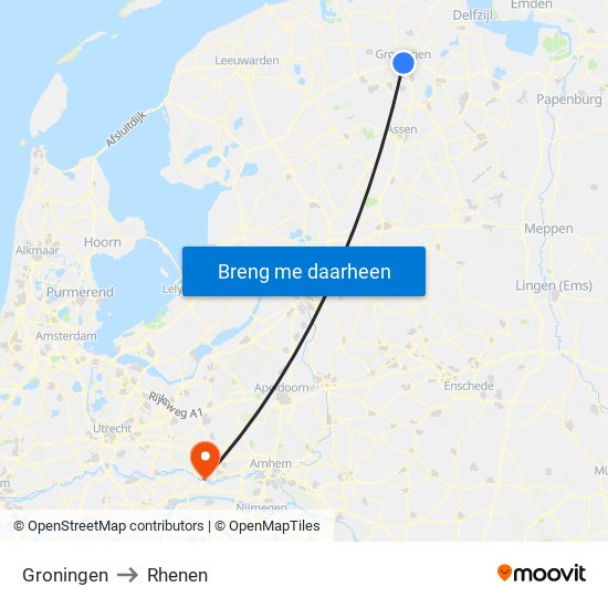 Groningen to Rhenen map