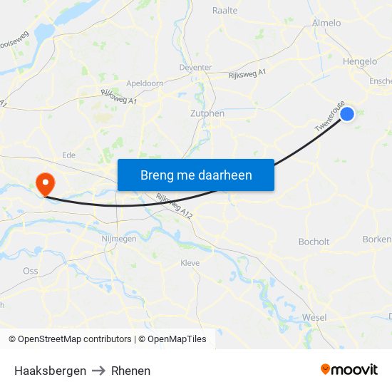 Haaksbergen to Rhenen map