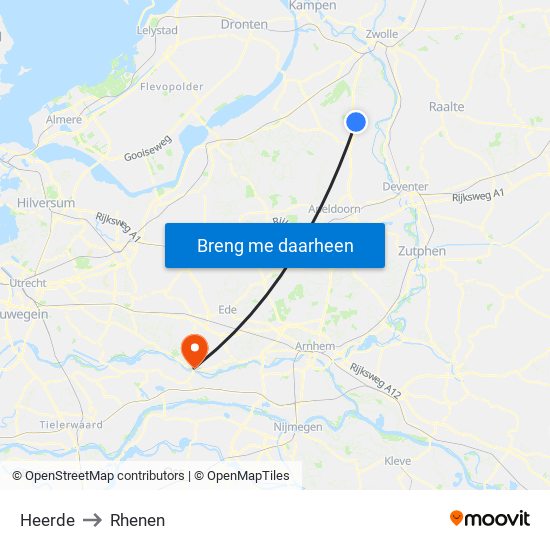 Heerde to Rhenen map