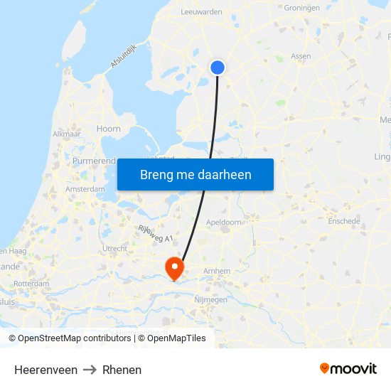 Heerenveen to Rhenen map