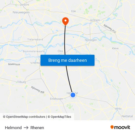 Helmond to Rhenen map