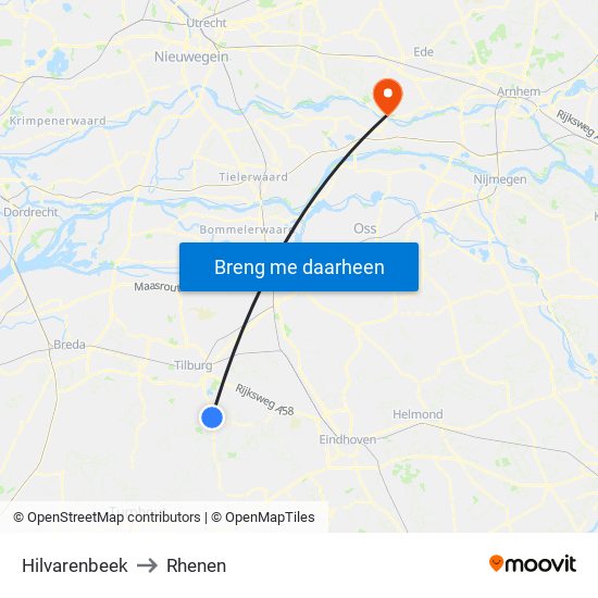Hilvarenbeek to Rhenen map