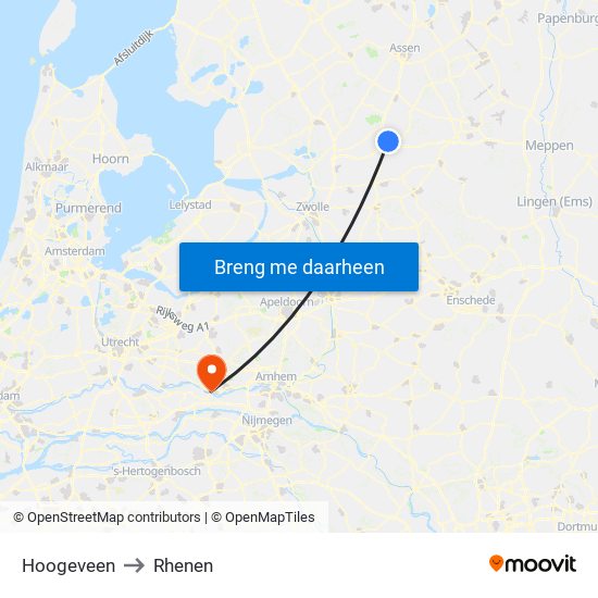 Hoogeveen to Rhenen map