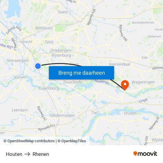 Houten to Rhenen map