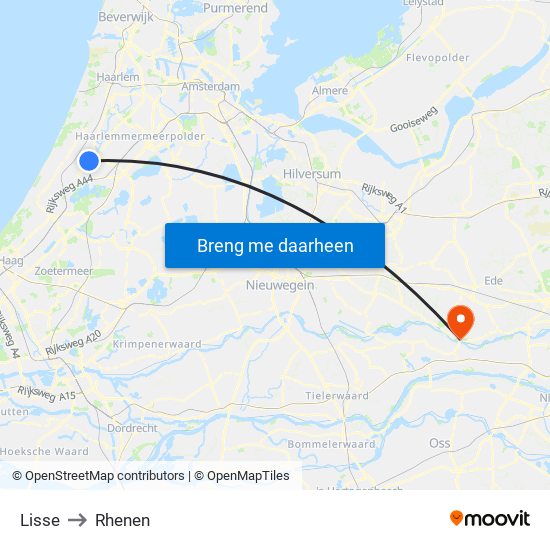 Lisse to Rhenen map