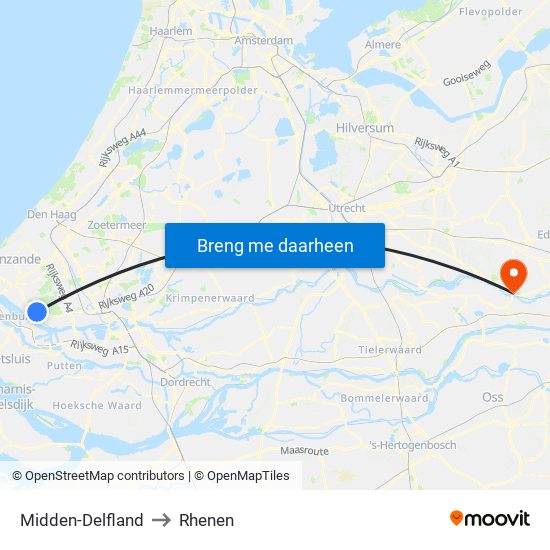 Midden-Delfland to Rhenen map