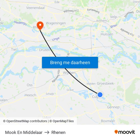 Mook En Middelaar to Rhenen map