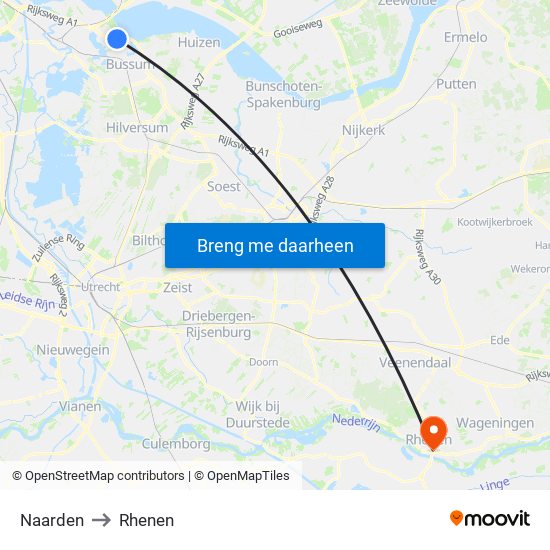 Naarden to Rhenen map