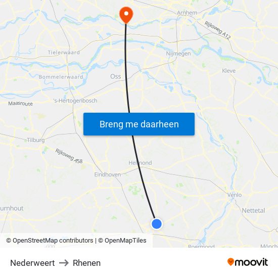 Nederweert to Rhenen map