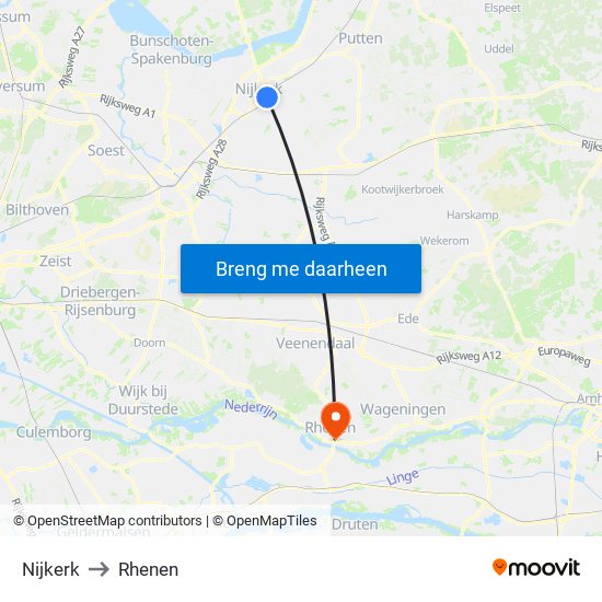 Nijkerk to Rhenen map