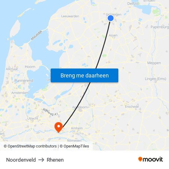 Noordenveld to Rhenen map