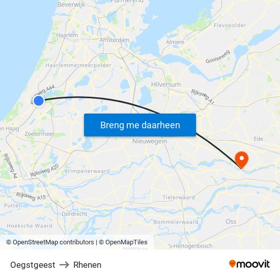 Oegstgeest to Rhenen map