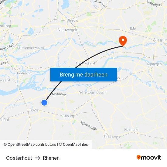 Oosterhout to Rhenen map
