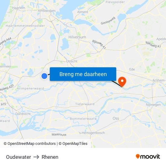 Oudewater to Rhenen map