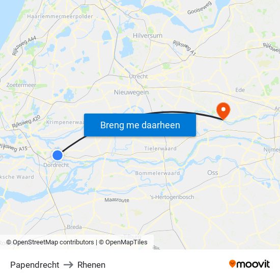 Papendrecht to Rhenen map