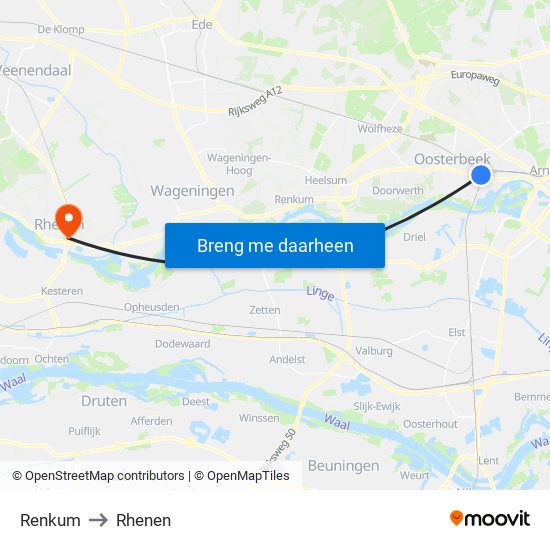 Renkum to Rhenen map